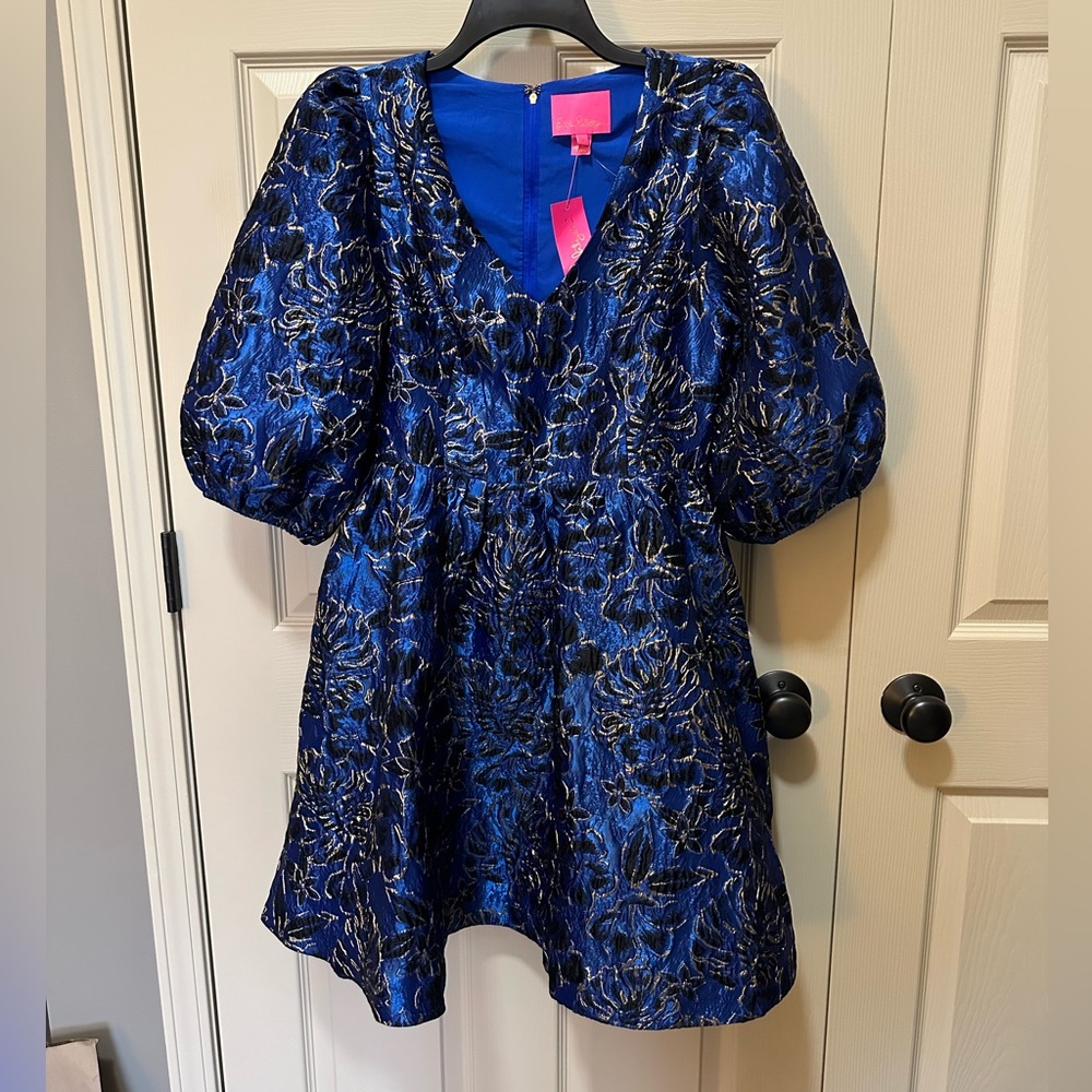 Lilly Pulitzer Blue and Gold Floral Dress